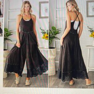 Oli & Hali Black Mineral Wash Lace Hem Jumpsuit Size Small